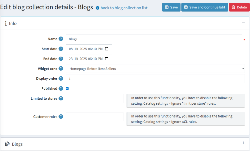 add and edit blog collections using advanced blog management